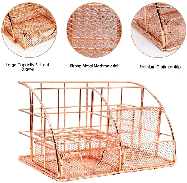 Alt view image 3 of 7 - Rose Gold Desk Organizers and Accessories Office Supplies Set Stapler, Pen Holder, Phone Holder, Scissors, Pen, Ruler, 30 Paper Clips, 22 Binder Clip, 20 Tacks and 1000pcs Staples