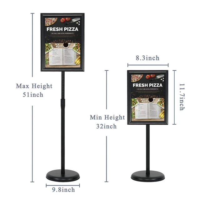 Alt view image 3 of 7 - 8.5 x 11 Inch Adjustable Pedestal Sign Poster Stand, Heavy Duty Floor Standing Sign Stand Aluminum Snap Open Display Frame for Vertical and Horizontal View Sign Displayed(Black)