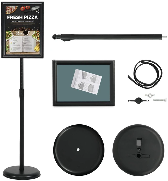 Alt view image 6 of 7 - 8.5 x 11 Inch Adjustable Pedestal Sign Poster Stand, Heavy Duty Floor Standing Sign Stand Aluminum Snap Open Display Frame for Vertical and Horizontal View Sign Displayed(Black)