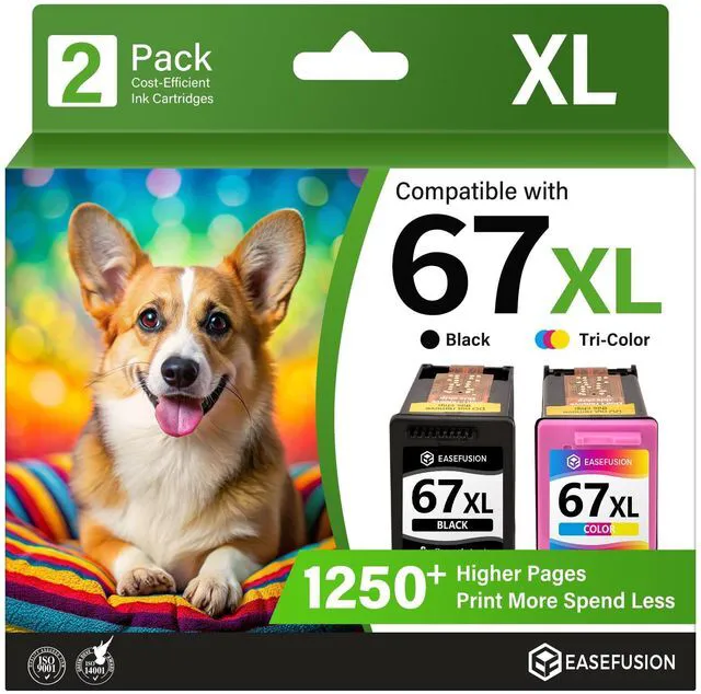 Main image of Replacement for HP 67 67XL Ink Cartridges Black/Color Combo Pack for HP Ink 67 HP67 HP67XL, Compatible with DeskJet 2855e 2755e 2700 4255e 4155e 4100 Envy 6000 6055e 6455e Printer, 2-Pack