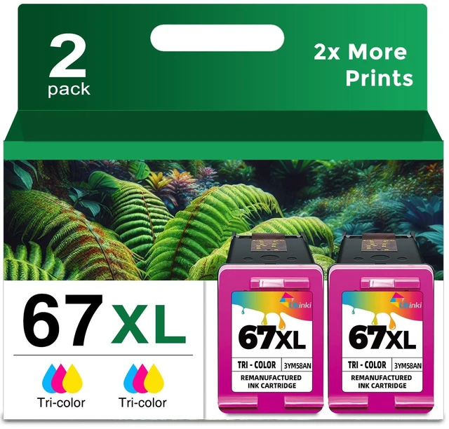 Main image of 67XL Color Ink Cartridge Replacement for HP Ink 67 XL HP67 HP67XL Works for DeskJet 2855e 2800e 2827e 2700 2700e 2752 2755 2755e 4100e 4155e Envy 6055e 6055 6000 6455e (Tricolor 2-Pack)