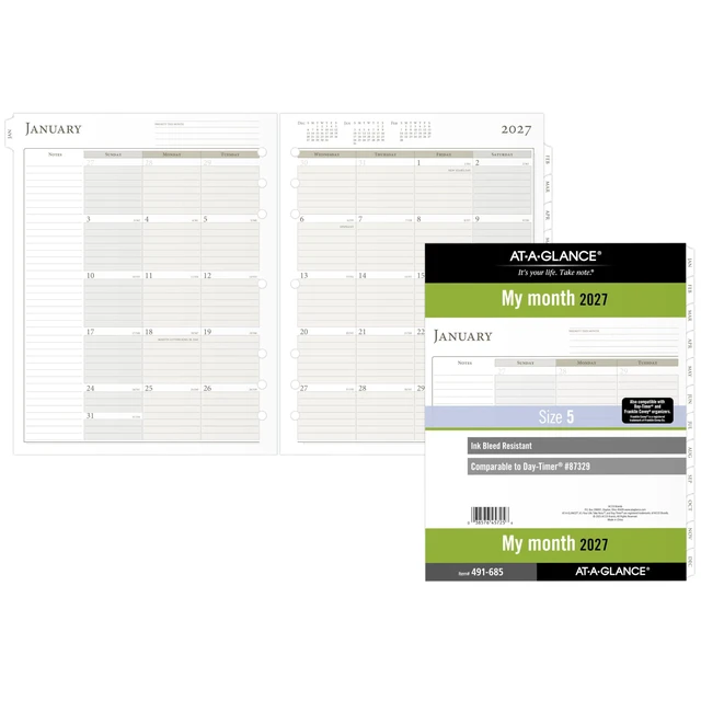 Alt view image 4 of 4 - 2027 Planner Refill, Monthly, 8.5" x 11", Folio Size 5, Tabbed, 7-Ring Loose-Leaf (491-685-27)