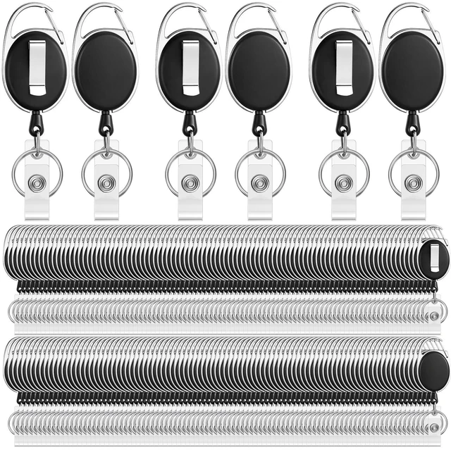 Main image of 120 Pack Retractable Badge Holder Reel with Clip,Black Key Ring Attachment, Heavy Duty Reel for ID Cards, For Office Nurses Doctors Employees Students, Bulk Pack with Clip