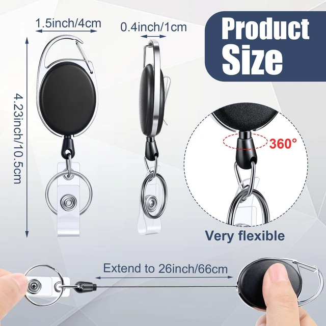 Alt view image 2 of 6 - 120 Pack Retractable Badge Holder Reel with Clip,Black Key Ring Attachment, Heavy Duty Reel for ID Cards, For Office Nurses Doctors Employees Students, Bulk Pack with Clip