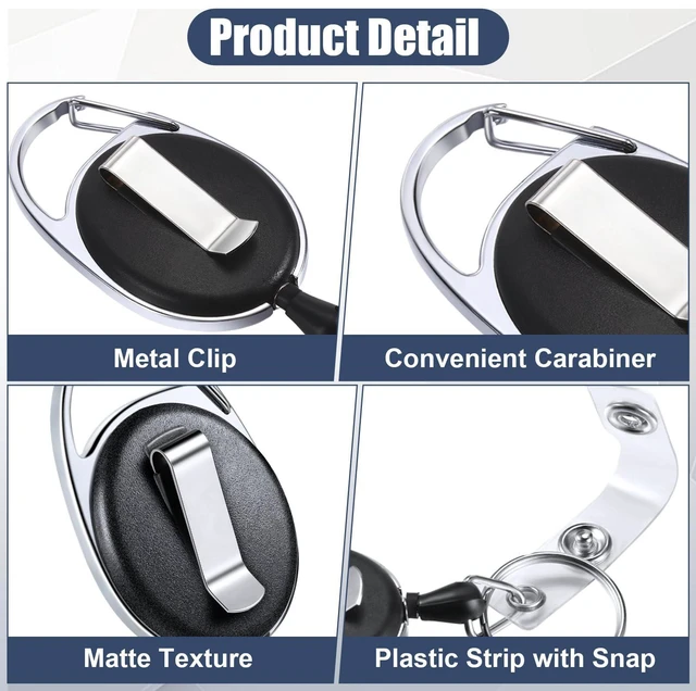 Alt view image 4 of 6 - 120 Pack Retractable Badge Holder Reel with Clip,Black Key Ring Attachment, Heavy Duty Reel for ID Cards, For Office Nurses Doctors Employees Students, Bulk Pack with Clip