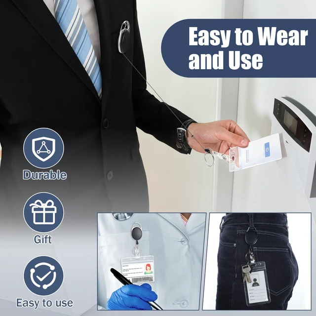 Alt view image 6 of 6 - 120 Pack Retractable Badge Holder Reel with Clip,Black Key Ring Attachment, Heavy Duty Reel for ID Cards, For Office Nurses Doctors Employees Students, Bulk Pack with Clip