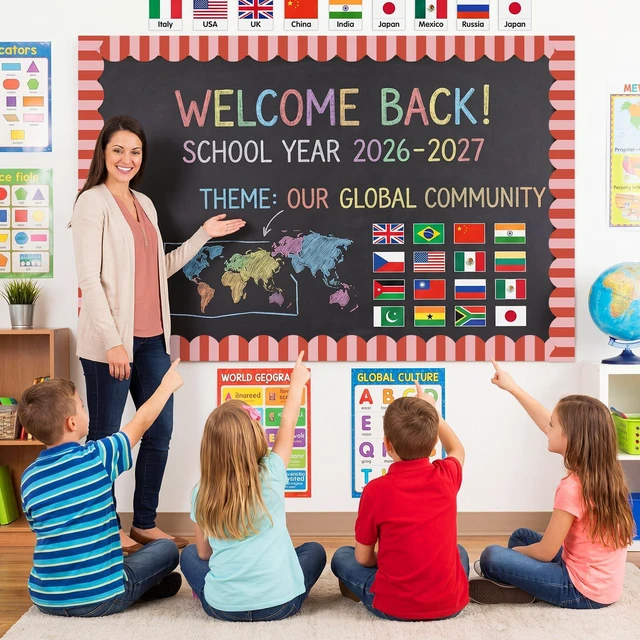 Alt view image 5 of 6 - 65 ft Red Stripe Bulletin Board Border Retro Red Pink Classroom Decor Retro Red and Pink Stripes, Scalloped Edges, Durable Waterproof Lamination, for Back to School Whiteboard Walls Desk Decor