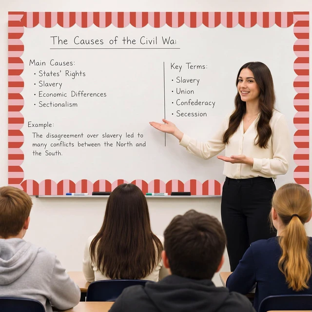 Alt view image 6 of 6 - 65 ft Red Stripe Bulletin Board Border Retro Red Pink Classroom Decor Retro Red and Pink Stripes, Scalloped Edges, Durable Waterproof Lamination, for Back to School Whiteboard Walls Desk Decor