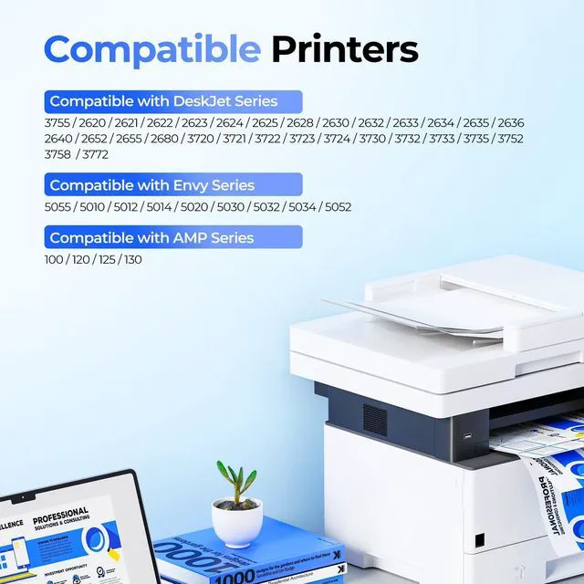Alt view image 2 of 7 - 65XL Ink Cartridges Compatible for HP Ink 65, High Yield for HP 65 Ink Cartridges Black/Color Combo Pack, Work for HP DeskJet 3755 3772 3700 3752 3722 2600 2622 Envy 5055 5070 5000 (1 Black, 1 Color)