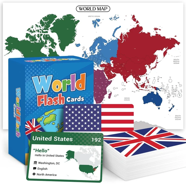 Main image of World Flags Flashcards, 245+ Country & Map Geography Game Educational Games for All Ages, Family, Adults, Classrooms & Homeschool, Gift for Teenage