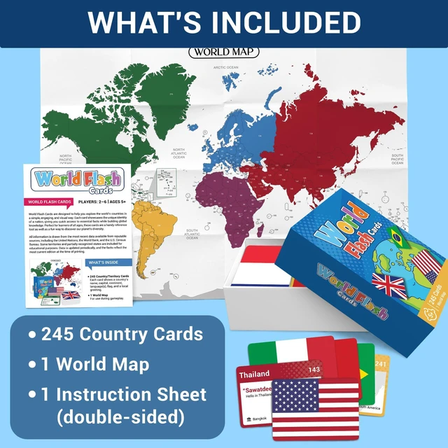 Alt view image 3 of 7 - World Flags Flashcards, 245+ Country & Map Geography Game Educational Games for All Ages, Family, Adults, Classrooms & Homeschool, Gift for Teenage