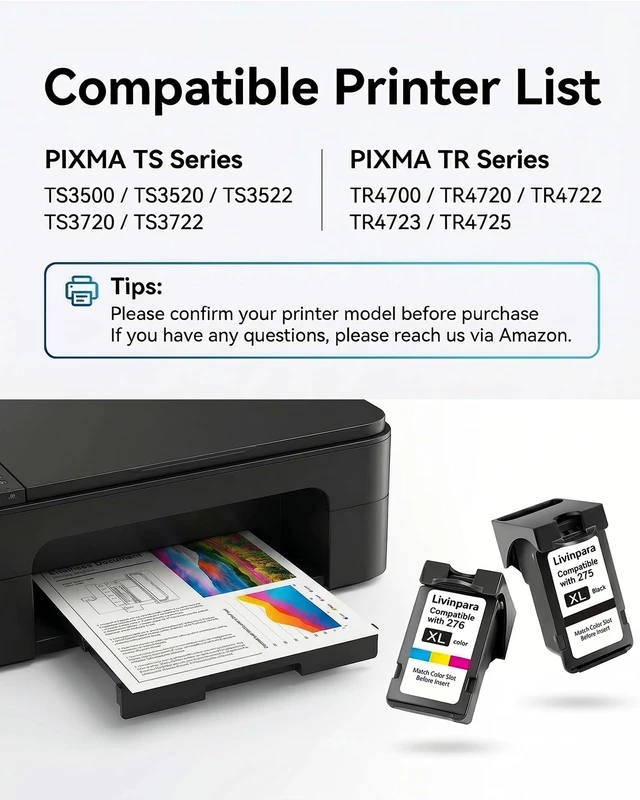Alt view image 2 of 7 - PG-275 XL CL-276 XL Ink Cartridges Combo Pack Compatible with Canon 275 276 XL for Pixma TR4720 TR4722 TS3522 TS3722 TS3700 TR4700 TS3500 TS3520 Printers, Black & Color High Yield 2-Pack