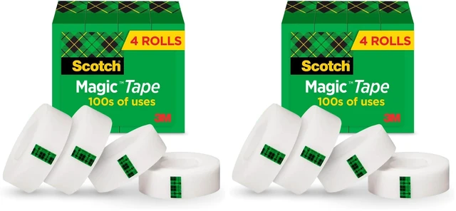 Main image of Magic Tape, Invisible, Repair Christmas Cards and Use as Holiday Gift Wrap Supplies for Christmas, 4 Tape Rolls (Pack of 2)