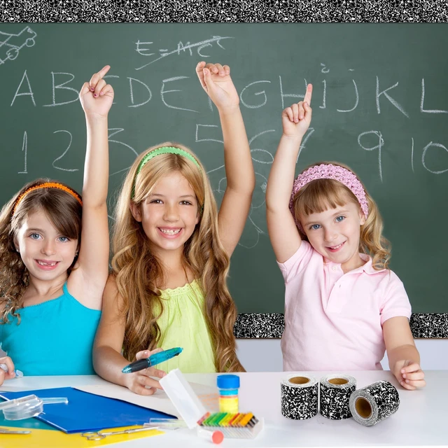 Alt view image 6 of 7 - 3 Rolls 98.4 ft Composition Bulletin Board Borders Straight Border Trims Black and White Composition Decorative Classroom Rolled Bulletin Border Trim for Back to School Blackboard Decor