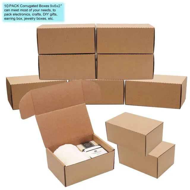 Alt view image 4 of 7 - 10 Pack Small Shipping Boxes for Packaging & Shipping 9x6x2'' (inner size) Corrugated Cardboard Boxes for Craft Packing, Recycle Boxes for Online Business, Mailer, Gift Shipping, Jewelry Box