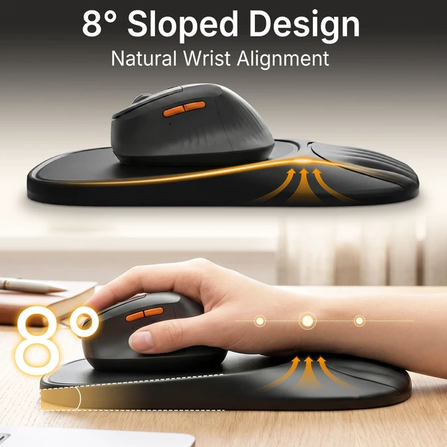 Alt view image 2 of 7 - Ergonomic Mouse Pad with Wrist Rest, Sloped Memory Foam Mousepad with Wrist Support, Cooling Channels, Non-Slip Base, Smooth Lycra Surface for Office, Gaming & Home Desk (Black)