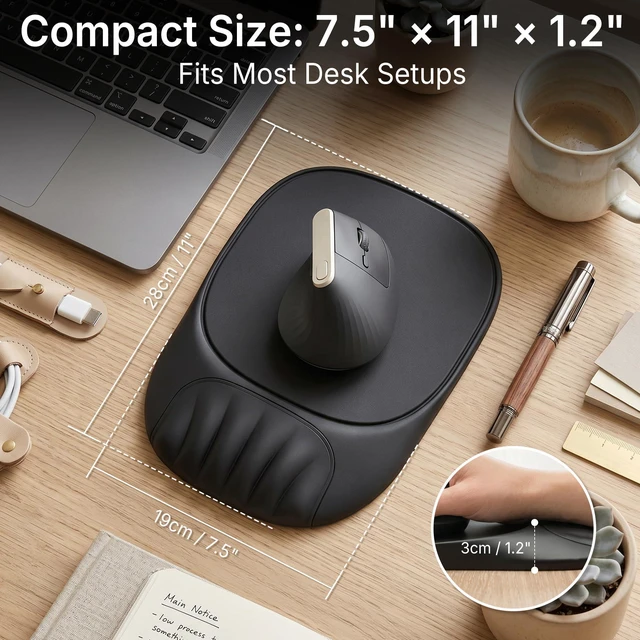 Alt view image 7 of 7 - Ergonomic Mouse Pad with Wrist Rest, Sloped Memory Foam Mousepad with Wrist Support, Cooling Channels, Non-Slip Base, Smooth Lycra Surface for Office, Gaming & Home Desk (Black)