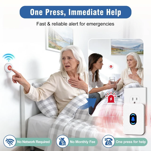 Alt view image 3 of 7 - Caregiver Pager Call Button for Elderly at Home, Medical Alert System for Seniors, Emergency Help Watch for Disabled Patients, Wireless Life Alert with Portable Receiver