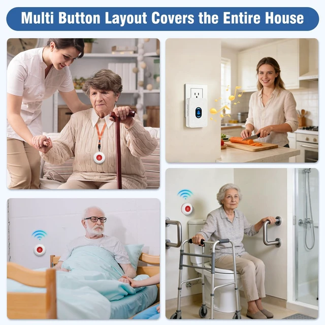 Alt view image 7 of 7 - Caregiver Pager Call Button for Elderly at Home, Medical Alert System for Seniors, Emergency Help Watch for Disabled Patients, Wireless Life Alert with Portable Receiver
