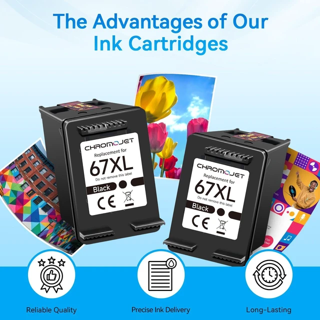 Alt view image 4 of 7 - Printer Ink 67 Compatible for HP 67 Black Ink Cartridge Compatible for HP Ink 67 for HP 67 Ink Fit for DeskJet 2855e 2800e 4155e 2755e 2700 2700e 4100 4255e Envy 6055e 6455e 6000 6400 Printer(2 Black)