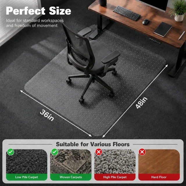 Alt view image 5 of 7 - Office Chair Mat for Carpet, 36"×48" Heavy-Duty Clear Desk Floor Mat for Low Pile Carpets, Non-Slip PVC Carpet Protector Mat for Home, Office, Gaming Room, Smooth Glide, Easy to Clean
