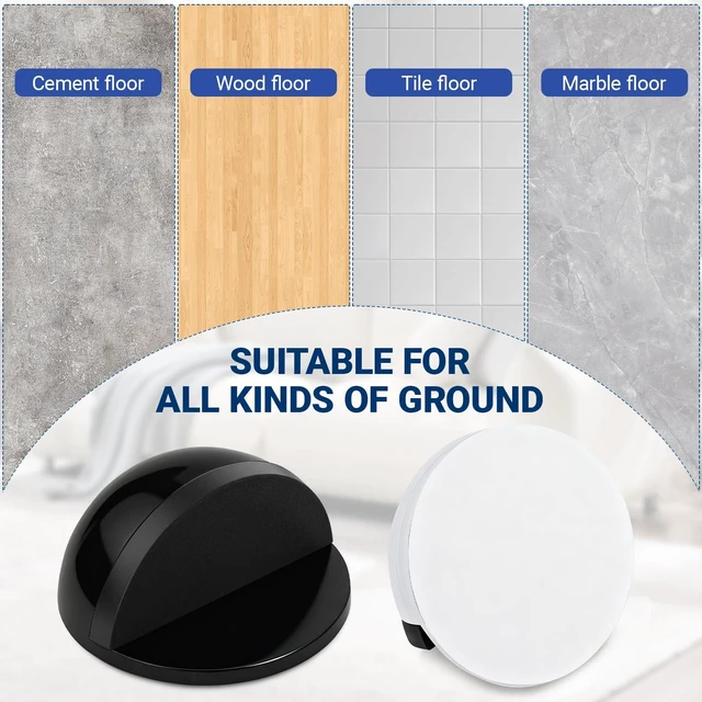 Alt view image 3 of 7 - Self Adhesive Door Stoppers, Stainless Steel No Drill Rubber Floor Door Stop, Half Dome Adhesive Wall Protector for Bedroom Living Room Bathroom Office (4, Black4)