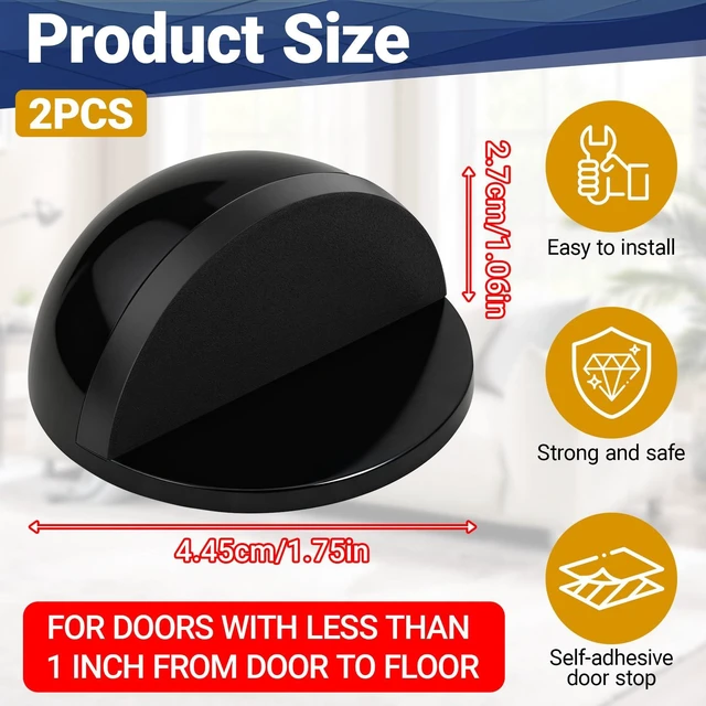 Alt view image 2 of 7 - Self Adhesive Door Stoppers, Stainless Steel No Drill Rubber Floor Door Stop, Half Dome Adhesive Wall Protector for Bedroom Living Room Bathroom Office (4, Black4)