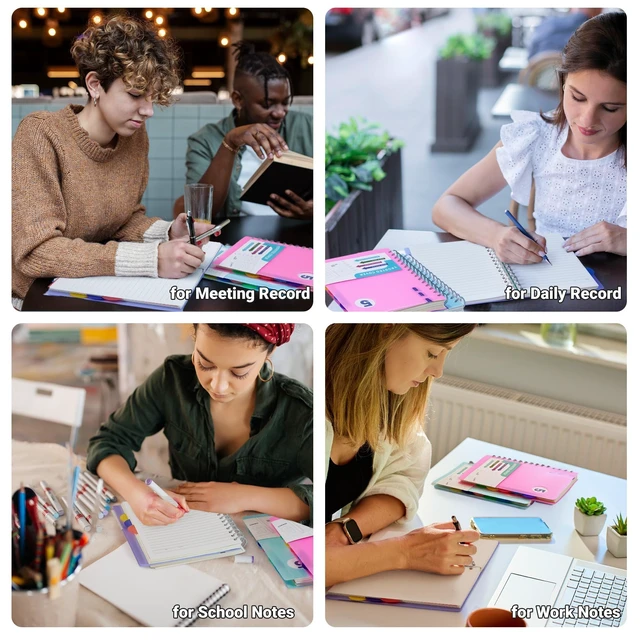 Alt view image 7 of 7 - Small 5 Subject Spiral Notebook with Dividers & Tab,3 Pack,5x7 612 Pages,Wide Ruled,Waterproof Plastic cover,School Small Notebook, Study, Homework, Students