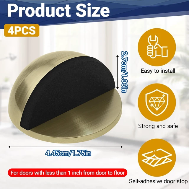 Alt view image 2 of 7 - Self Adhesive Door Stoppers, Stainless Steel No Drill Rubber Floor Door Stop, Half Dome Adhesive Wall Protector for Bedroom Living Room Bathroom Office (4, Bronze4)