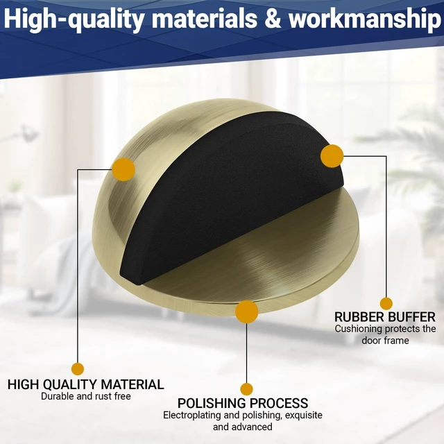 Alt view image 4 of 7 - Self Adhesive Door Stoppers, Stainless Steel No Drill Rubber Floor Door Stop, Half Dome Adhesive Wall Protector for Bedroom Living Room Bathroom Office (4, Bronze4)