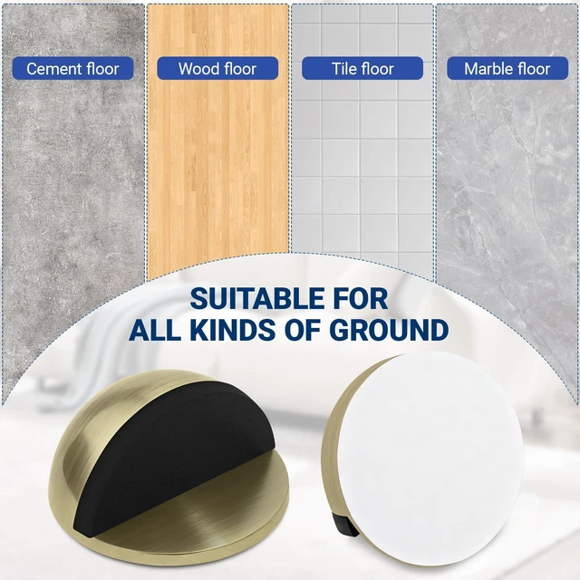 Alt view image 3 of 7 - Self Adhesive Door Stoppers, Stainless Steel No Drill Rubber Floor Door Stop, Half Dome Adhesive Wall Protector for Bedroom Living Room Bathroom Office (4, Bronze4)