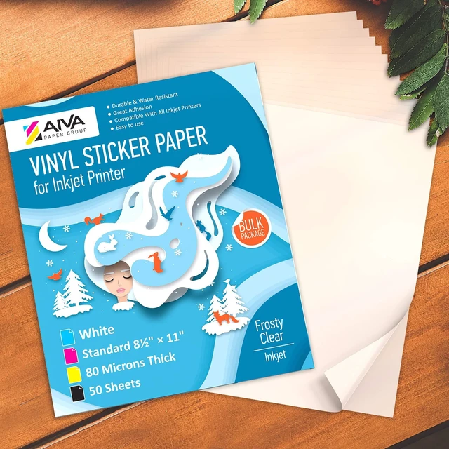 Alt view image 7 of 7 - Printable Vinyl Sticker Paper for Inkjet Printer - Frosty Clear - Semi-Transparent - 50 Self-Adhesive Sheets - Waterproof Decal Paper - Standard Letter Size 8.5"x11"