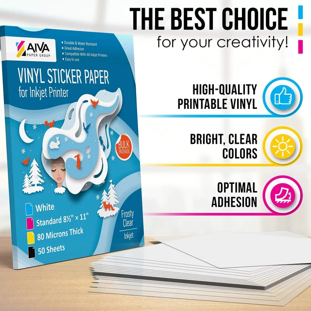 Alt view image 6 of 7 - Printable Vinyl Sticker Paper for Inkjet Printer - Frosty Clear - Semi-Transparent - 50 Self-Adhesive Sheets - Waterproof Decal Paper - Standard Letter Size 8.5"x11"