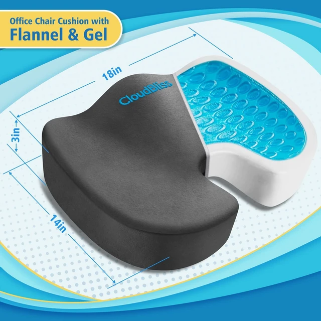 Alt view image 2 of 7 - Gel Memory Foam Seat Cushion for Long Sitting, X-Large, Grey Gel Chair Pad for Tailbone, Coccyx, Sciatica, Soft Suede Cover, Non-Slip, Washable Mesh, for office, home, car