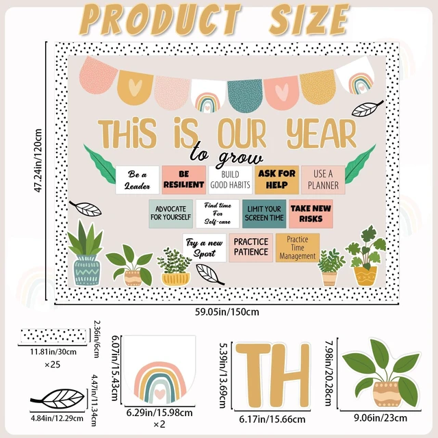 Alt view image 3 of 7 - Classroom Bulletin Board Decorations, Boho Motivational Bulletin Board Set, Growth Mindset Positive Affirmations Wall Decor for Teacher Back to School Classroom Door Decors