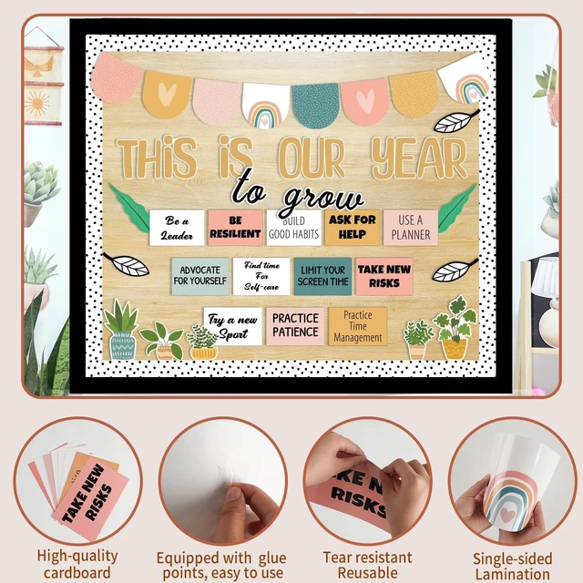 Alt view image 4 of 7 - Classroom Bulletin Board Decorations, Boho Motivational Bulletin Board Set, Growth Mindset Positive Affirmations Wall Decor for Teacher Back to School Classroom Door Decors