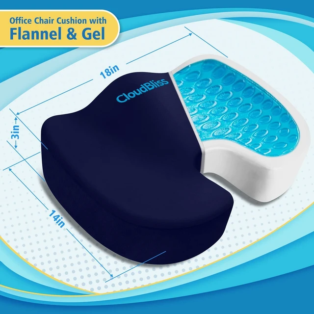 Alt view image 2 of 7 - Gel Memory Foam Seat Cushion for Long Sitting, Large, Blue Gel Chair Pad for Tailbone, Coccyx, Sciatica, Soft Suede Cover, Non-Slip, Washable Mesh, for office, home, car