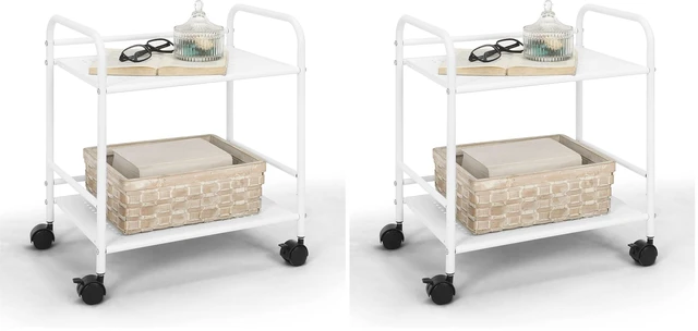 Main image of 2-Tier Metal Rolling Utility Cart Mobile Storage Shelf with Caster Wheels Small Space Organizer for Home, Office, Bedroom, Kitchen (WHT) (Pack of 2)