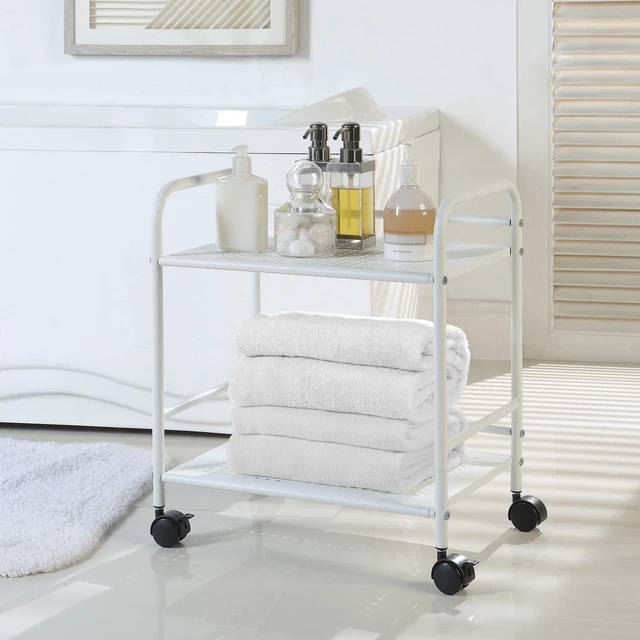 Alt view image 4 of 7 - 2-Tier Metal Rolling Utility Cart Mobile Storage Shelf with Caster Wheels Small Space Organizer for Home, Office, Bedroom, Kitchen (WHT) (Pack of 2)