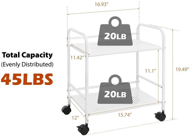 Alt view image 6 of 7 - 2-Tier Metal Rolling Utility Cart Mobile Storage Shelf with Caster Wheels Small Space Organizer for Home, Office, Bedroom, Kitchen (WHT) (Pack of 2)