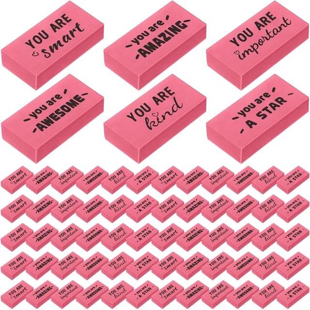 Main image of 180 Pcs Inspirational Erasers,Motivational,Pink Bulk Pencil Erasers, 6 Motivational Designs, Classroom Rewards Drawing Supplies, Back to School Teacher Essentials