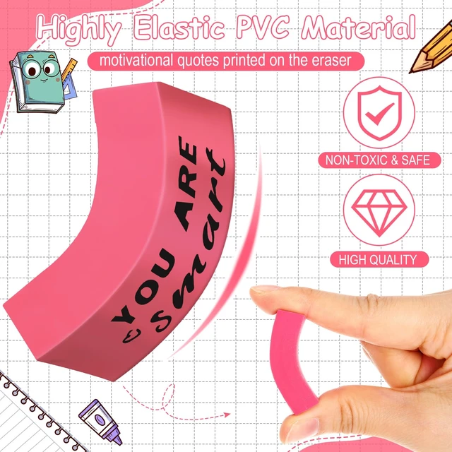 Alt view image 4 of 7 - 180 Pcs Inspirational Erasers,Motivational,Pink Bulk Pencil Erasers, 6 Motivational Designs, Classroom Rewards Drawing Supplies, Back to School Teacher Essentials
