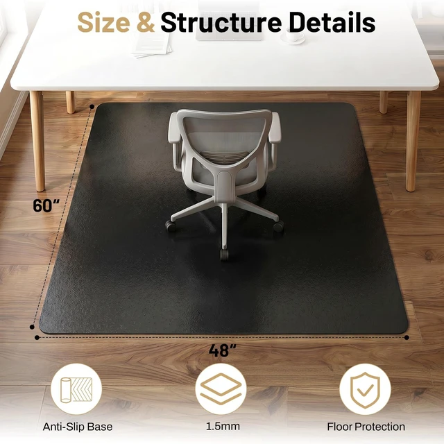 Alt view image 2 of 7 - Black Hardwood Floor Chair Mat, Heavy Duty Plastic Desk Protector 48" x 60" Durable Mat for Rolling Desk Chairs, Protects Tile, Laminate, Vinyl Floors in Home Office and Gaming Rooms
