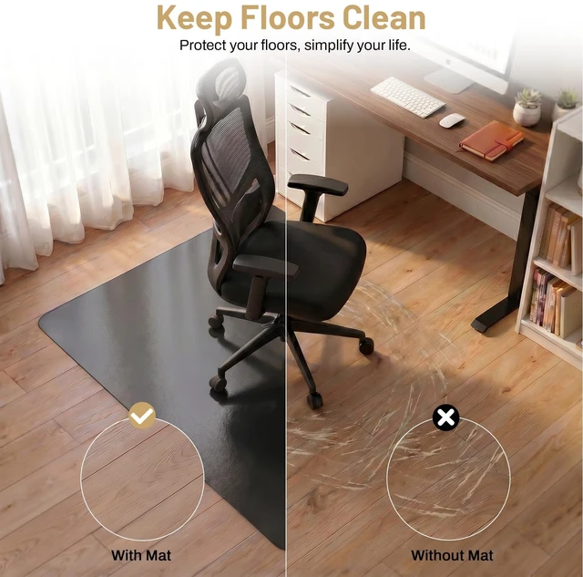 Alt view image 3 of 7 - Black Hardwood Floor Chair Mat, Heavy Duty Plastic Desk Protector 48" x 60" Durable Mat for Rolling Desk Chairs, Protects Tile, Laminate, Vinyl Floors in Home Office and Gaming Rooms