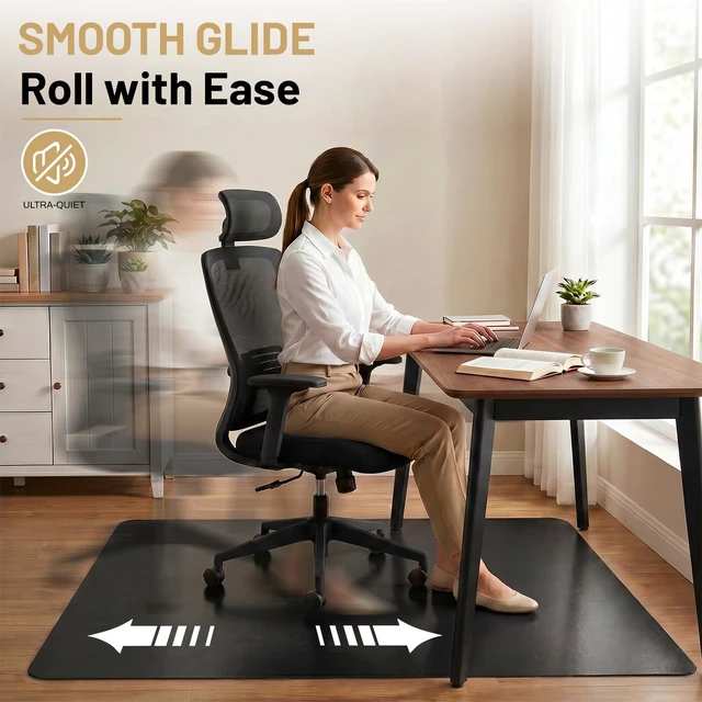 Alt view image 5 of 7 - Black Hardwood Floor Chair Mat, Heavy Duty Plastic Desk Protector 48" x 60" Durable Mat for Rolling Desk Chairs, Protects Tile, Laminate, Vinyl Floors in Home Office and Gaming Rooms