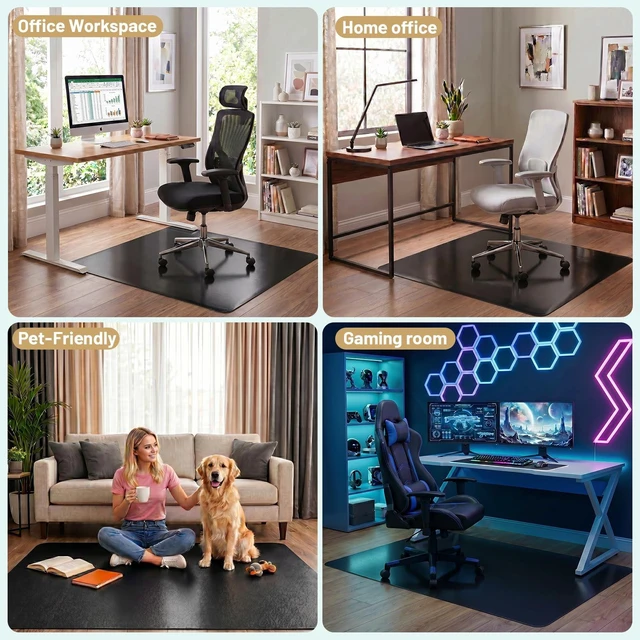 Alt view image 7 of 7 - Black Hardwood Floor Chair Mat, Heavy Duty Plastic Desk Protector 48" x 60" Durable Mat for Rolling Desk Chairs, Protects Tile, Laminate, Vinyl Floors in Home Office and Gaming Rooms