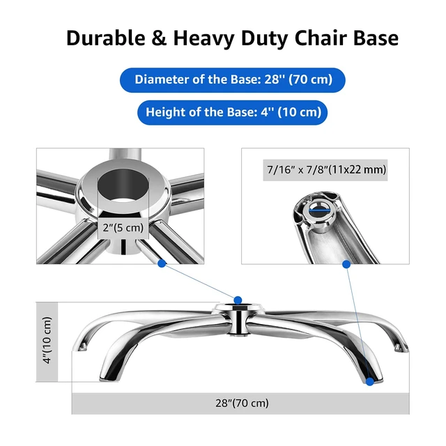 Alt view image 3 of 6 - Office Chair Base Replacement, 28 Inch Heavy Duty(2500 Lbs) Metal Leg, Reinforced to Repair Swivel Gaming Chair Bottom Part with Universal Caster and Gas Cylinder Size (Silver)