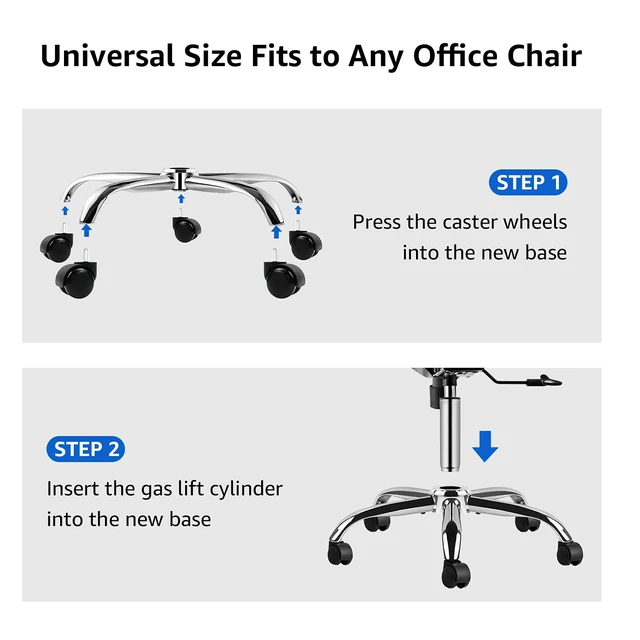 Alt view image 6 of 6 - Office Chair Base Replacement, 28 Inch Heavy Duty(2500 Lbs) Metal Leg, Reinforced to Repair Swivel Gaming Chair Bottom Part with Universal Caster and Gas Cylinder Size (Silver)