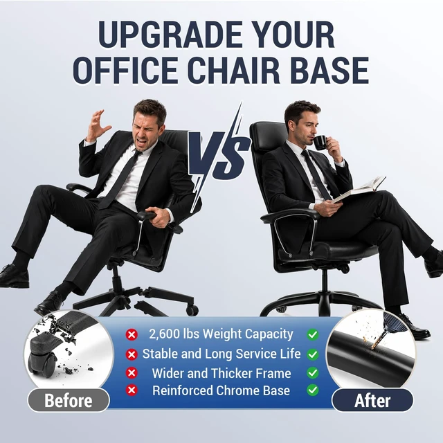 Alt view image 6 of 7 - Heavy Duty Office Chair Base Replacement, 2500 Lbs, 28"(70 cm), Metal Desk Chair Base Replacement Parts with Universal Gas Cylinder Hole and Casters Sockets, Matte Black