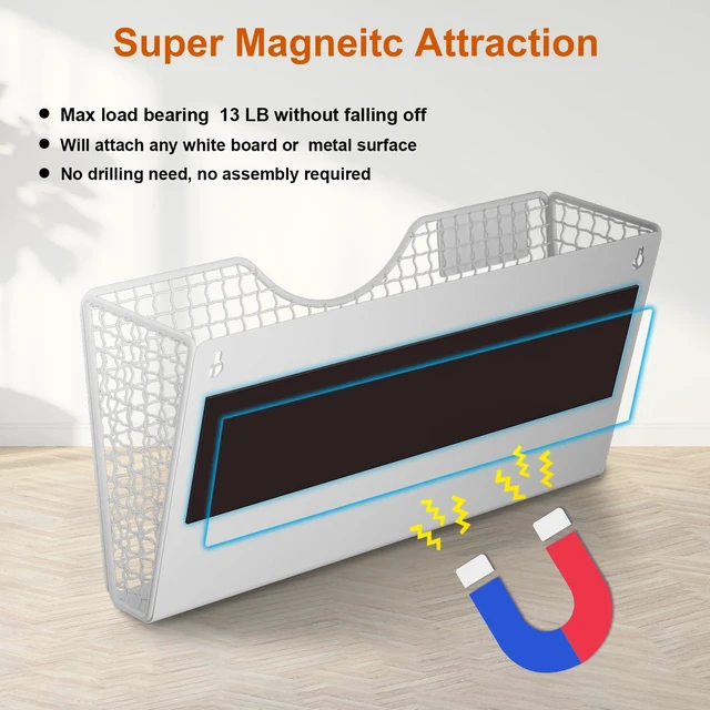 Alt view image 2 of 7 - Magnetic File Holder, 3 Pockets Wall File Folders Holder No Drilling Magnetic Paper Mail Organizer Magazine Basket, Hanging Storage Rack for Fridge Cabinets Office Classroom(White)